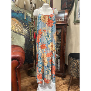 Women's HAUT Blue Orange Floral Maxi Dress P